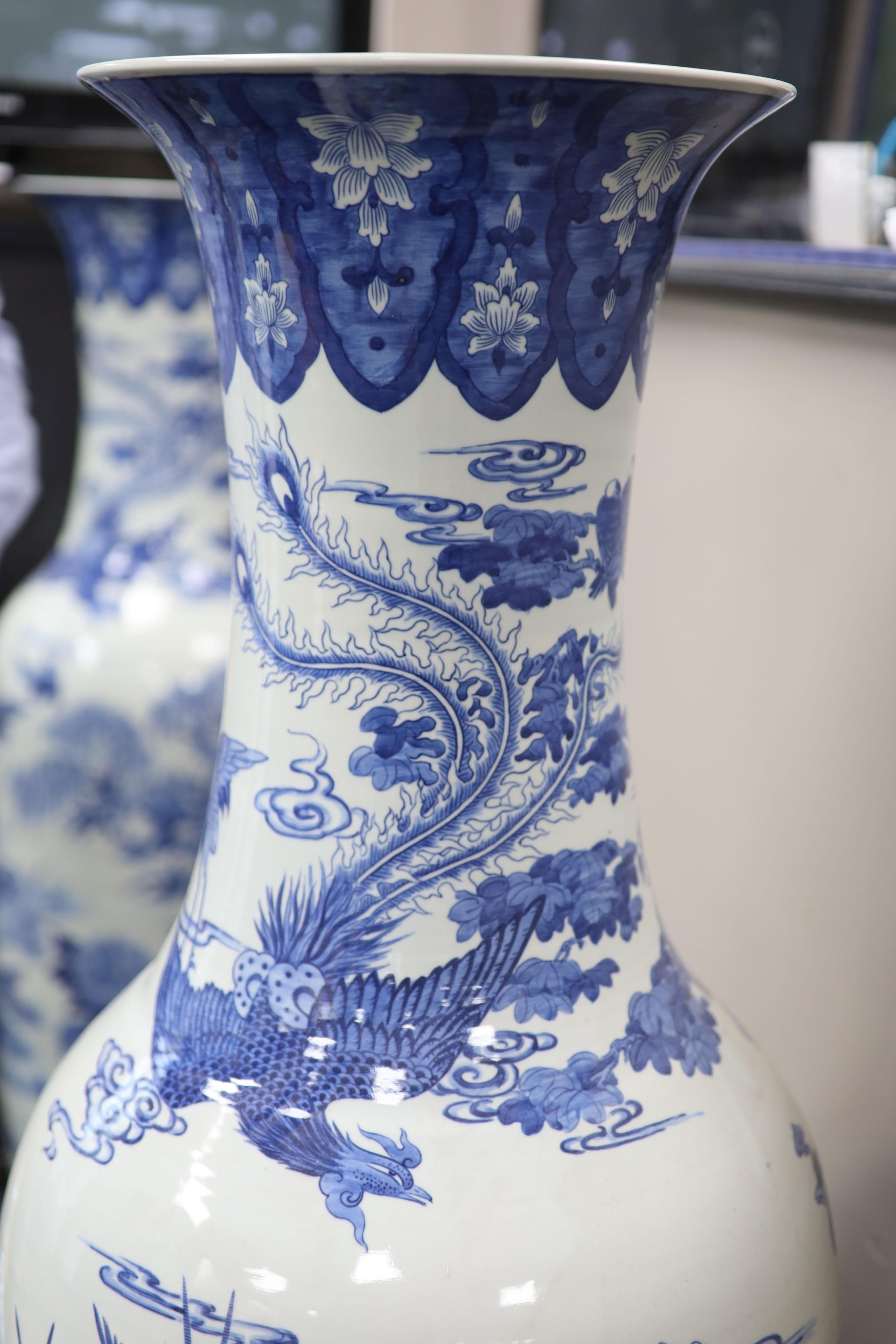 A pair of large Chinese blue and white floor vases, height 148cm